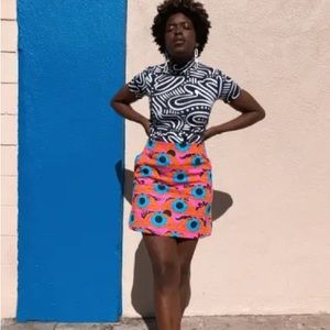 NOOWORKS Twill Mini Skirt Psychedelic Eyes XS